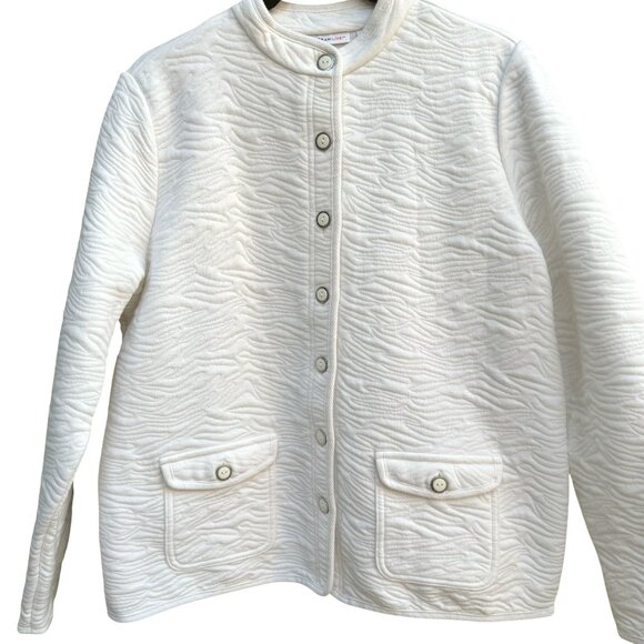 Isaac Mizrahi Live White Animal Texture Quilted Jacket Pockets Button-Up Front L - Picture 2 of 12